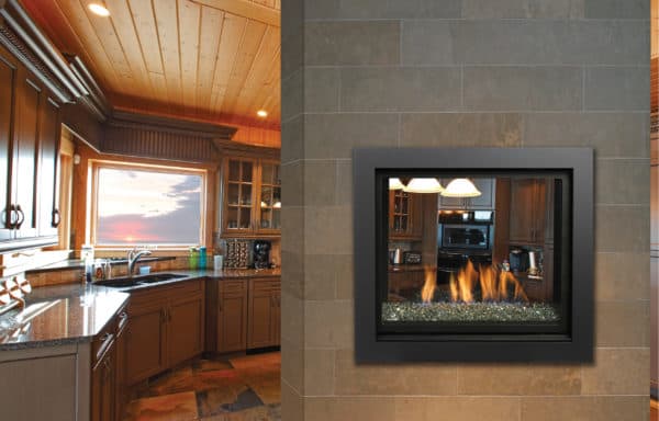 Marquis bentley see-through gas fireplace with glacier ice glass media