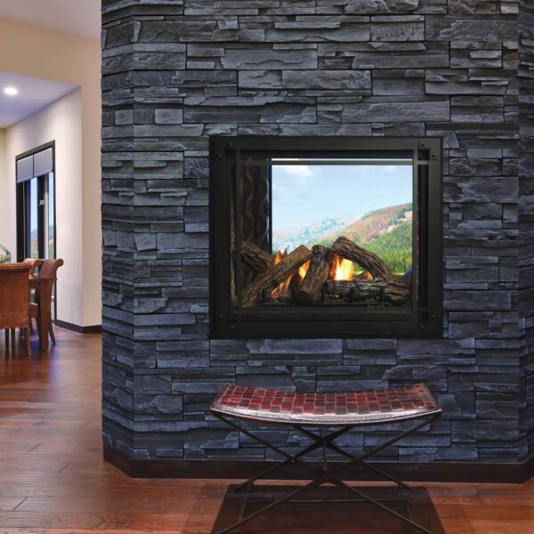 Marquis Bentley See-Through Gas Fireplace with Oak Log Set