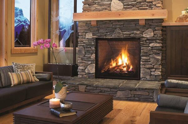 Enviro q4 gas fireplace with brick liner