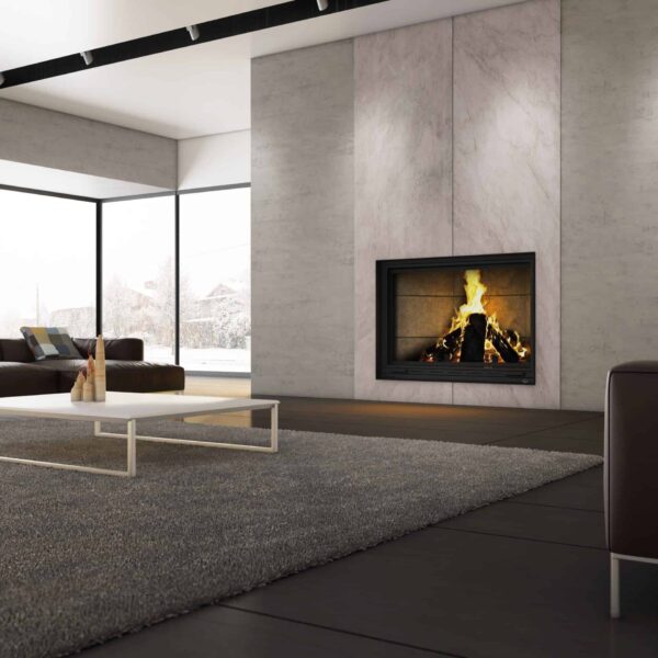 Valcourt fp11 frontenac wood fireplace with contemporary brick panels | safe home fireplace: strathroy & london ontario