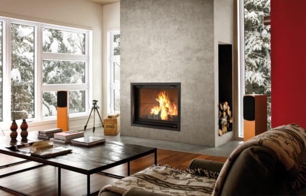Valcourt antoinette fp7cb wood fireplace with contemporary bricks | safe home fireplace in london & strathroy ontario