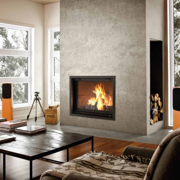 Valcourt antoinette fp7cb wood fireplace with contemporary bricks | safe home fireplace in london & strathroy ontario