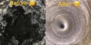 Before and after image on safe home fireplace website