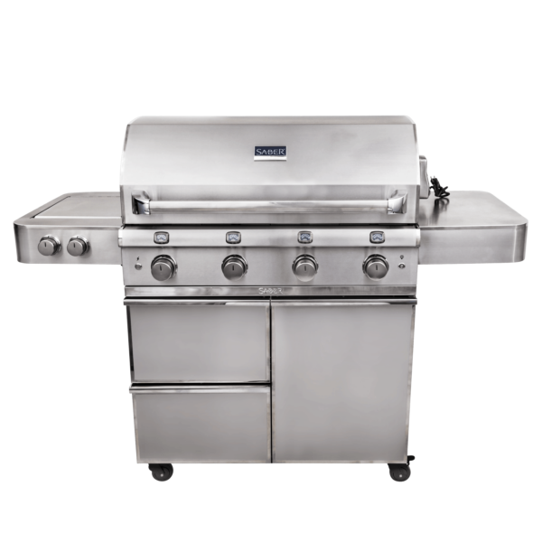 Saber elite 4-burner stainless steel gas grill | safe home fireplace: london and strathroy on