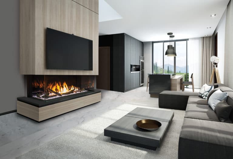 Urbana U70 gas fireplace with driftwood