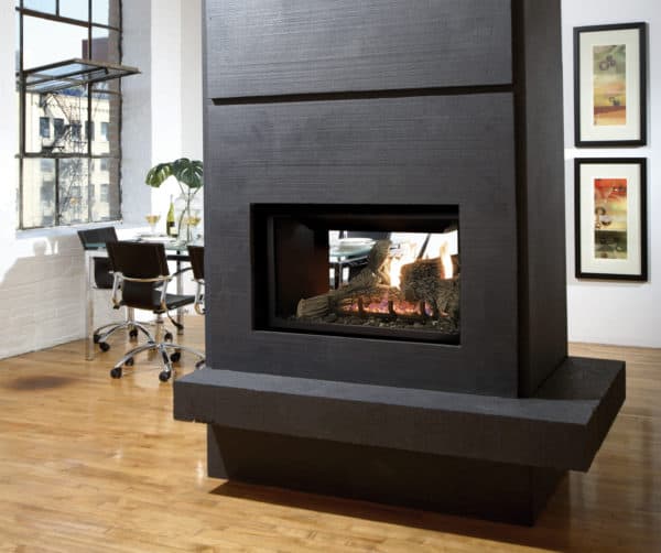 Marquis gemini see through gas fireplace with log set