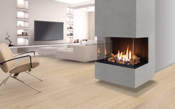 Urbana u30 multi-sided gas fireplace with grey surround