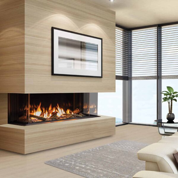 Urbana U50 gas fireplace with light wood surround