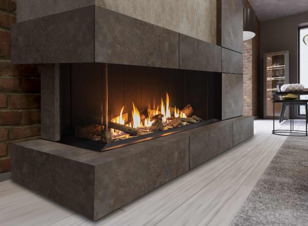 Urbana u50 gas fireplace with concrete wood-style surround