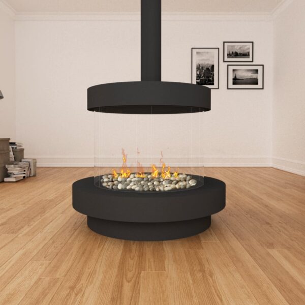 Stand alone 360 75x65 curve tunnel with hood with base image on safe home fireplace website