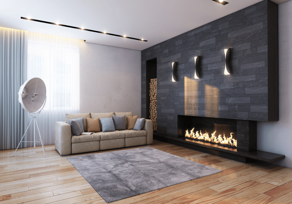 Electric fireplace in modern living room aesthetic fireplace